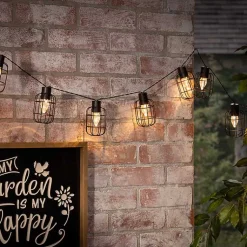 Kirklands Home Wire Round Cage Solar Outdoor String Lights Black New