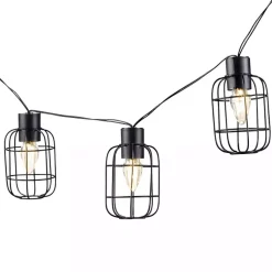 Kirklands Home Wire Round Cage Solar Outdoor String Lights Black New