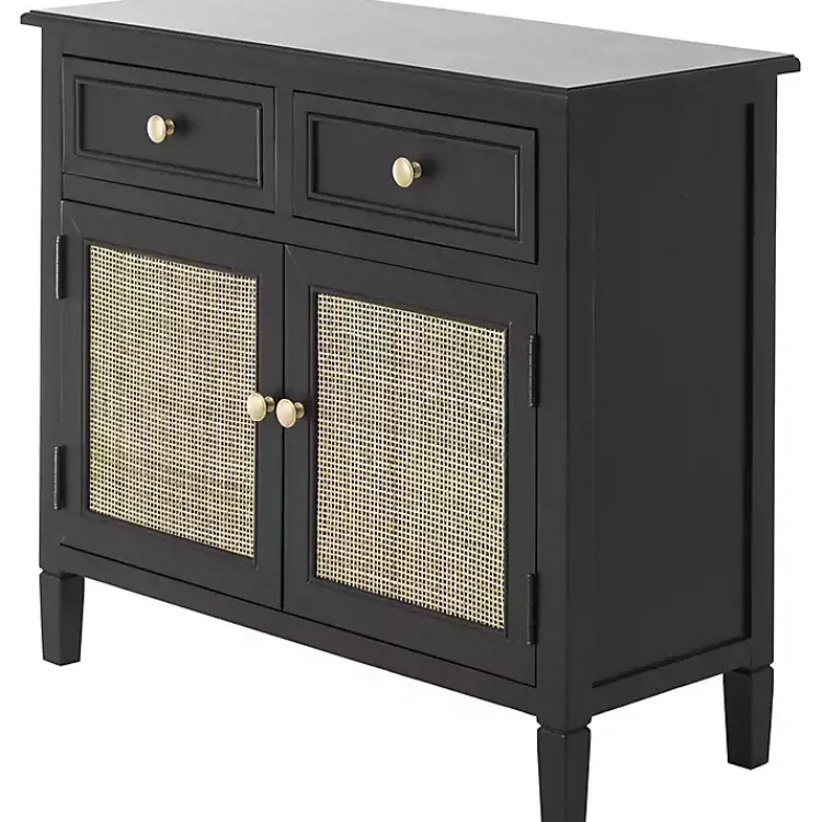Kirklands Home Wood & Natural Rattan 2-Door Cabinet Black Hot