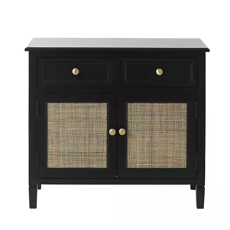 Kirklands Home Wood & Natural Rattan 2-Door Cabinet Black Hot