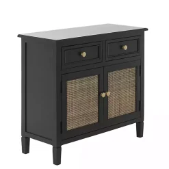 Kirklands Home Wood & Natural Rattan 2-Door Cabinet Black Hot
