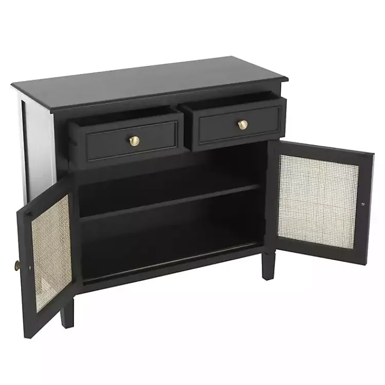Kirklands Home Wood & Natural Rattan 2-Door Cabinet Black Hot