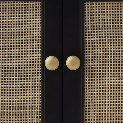 Kirklands Home Wood & Natural Rattan 2-Door Cabinet Black Hot