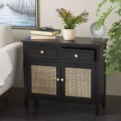 Kirklands Home Wood & Natural Rattan 2-Door Cabinet Black Hot