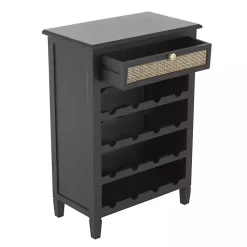 Kirklands Home Wood & Natural Rattan Wine Bottle Cabinet Black