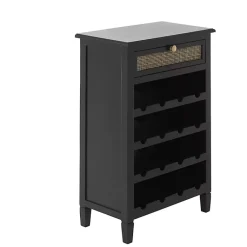 Kirklands Home Wood & Natural Rattan Wine Bottle Cabinet Black
