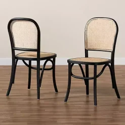 Kirklands Home Black Wood & Rattan Bree Dining Chairs, Set of 2 Outlet