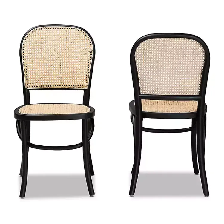 Kirklands Home Black Wood & Rattan Bree Dining Chairs, Set of 2 Outlet