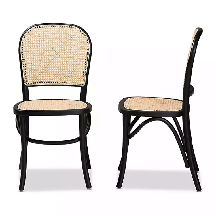 Kirklands Home Black Wood & Rattan Bree Dining Chairs, Set of 2 Outlet
