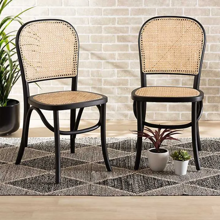 Kirklands Home Black Wood & Rattan Bree Dining Chairs, Set of 2 Outlet