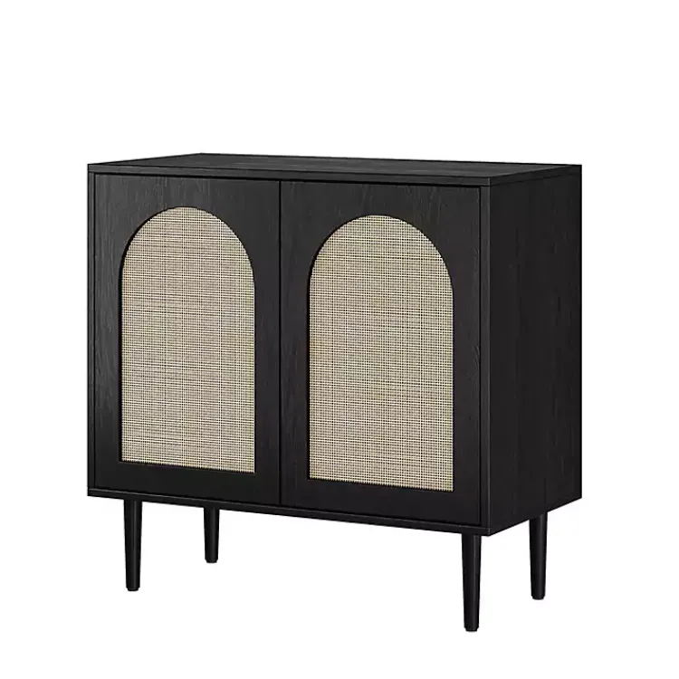 Kirklands Home Wood and Arched Rattan 2-Door Cabinet Black Clearance