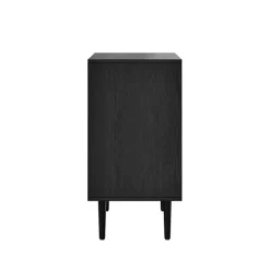 Kirklands Home Wood and Arched Rattan 2-Door Cabinet Black Clearance