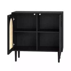 Kirklands Home Wood and Arched Rattan 2-Door Cabinet Black Clearance