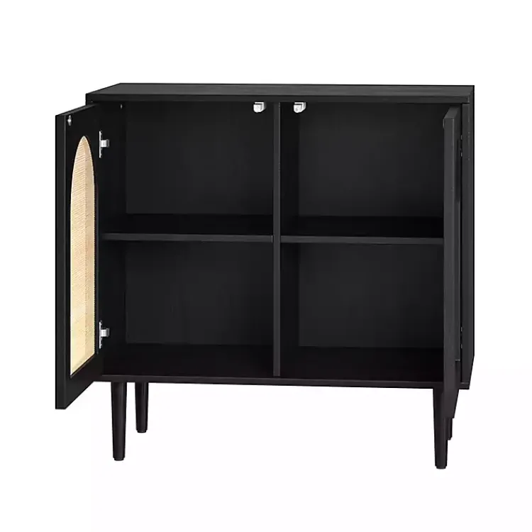 Kirklands Home Wood and Arched Rattan 2-Door Cabinet Black Clearance