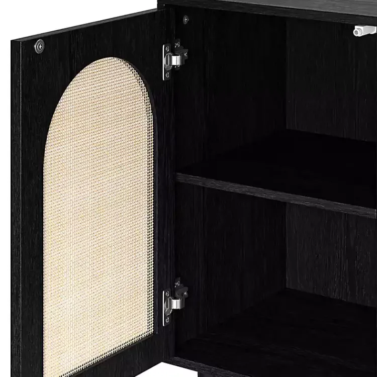 Kirklands Home Wood and Arched Rattan 2-Door Cabinet Black Clearance