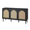 Kirklands Home Black Wood and Cane Arched Sideboard Cabinet Hot