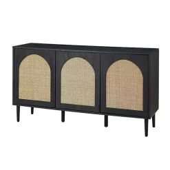Kirklands Home Black Wood and Cane Arched Sideboard Cabinet Hot