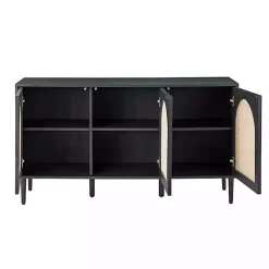 Kirklands Home Black Wood and Cane Arched Sideboard Cabinet Hot