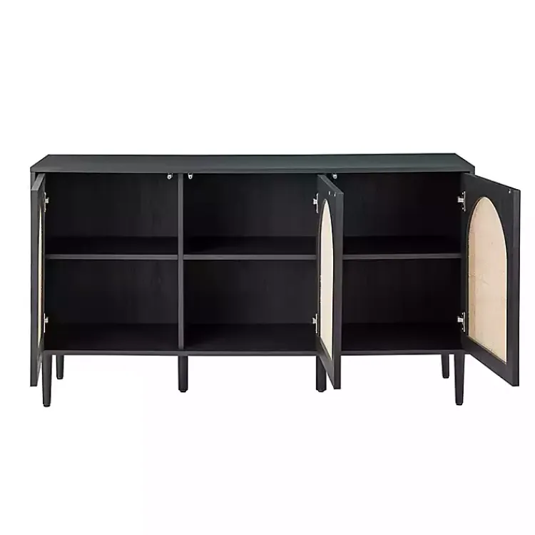 Kirklands Home Black Wood and Cane Arched Sideboard Cabinet Hot