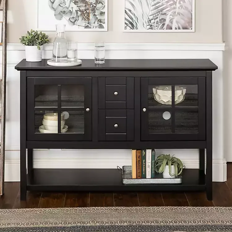 Kirklands Home Wood and Glass Buffet Cabinet Black Clearance