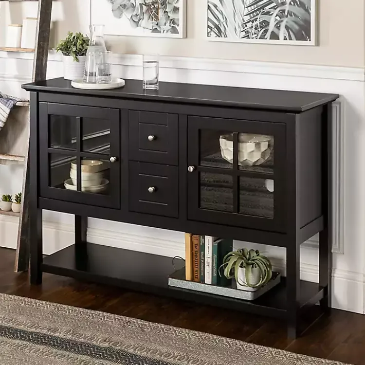 Kirklands Home Wood and Glass Buffet Cabinet Black Clearance