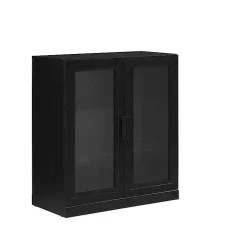 Kirklands Home Black Wood and Glass Stackable Storage Cabinet Best