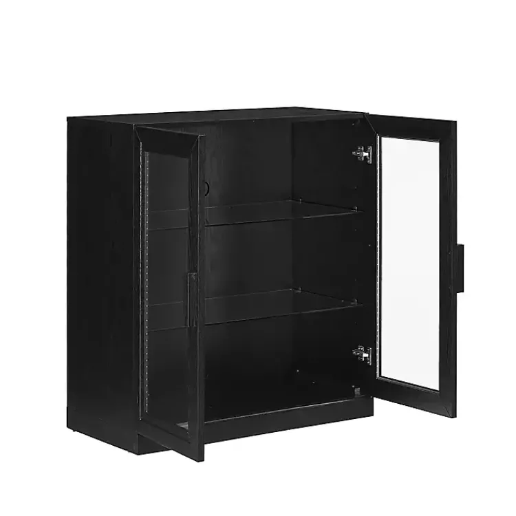 Kirklands Home Black Wood and Glass Stackable Storage Cabinet Best