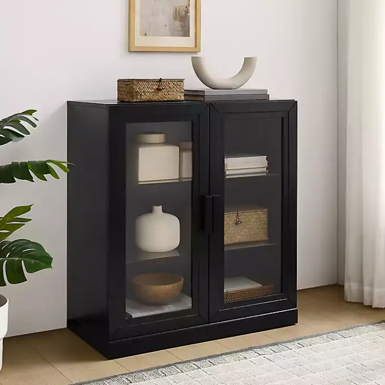 Kirklands Home Black Wood and Glass Stackable Storage Cabinet Best