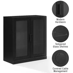 Kirklands Home Black Wood and Glass Stackable Storage Cabinet Best