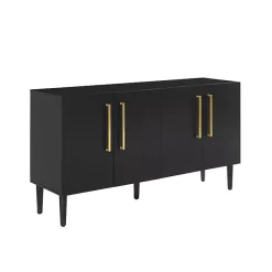 Kirklands Home Wood and Gold 4-Door Cabinet Black Sale
