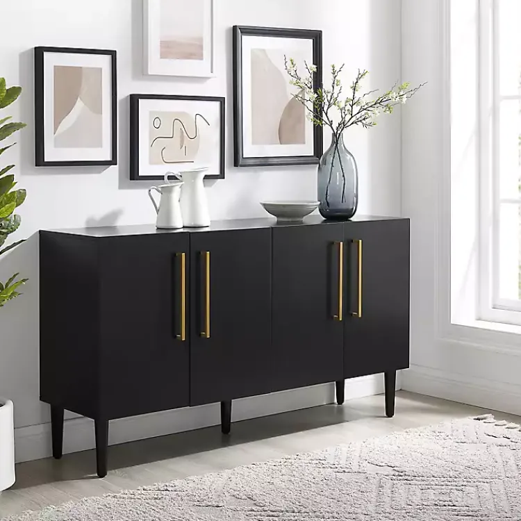 Kirklands Home Wood and Gold 4-Door Cabinet Black Sale