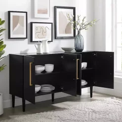 Kirklands Home Wood and Gold 4-Door Cabinet Black Sale