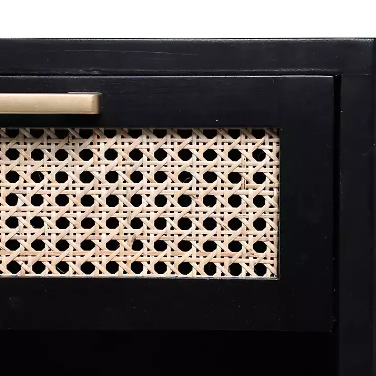 Kirklands Home Wood and Natural Rattan Drawer Nightstand Black Clearance