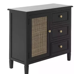 Kirklands Home Wood and Natural Rattan Cabinet Black Sale