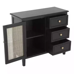 Kirklands Home Wood and Natural Rattan Cabinet Black Sale