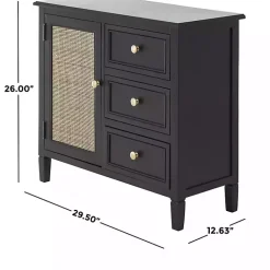 Kirklands Home Wood and Natural Rattan Cabinet Black Sale