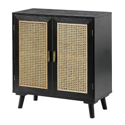 Kirklands Home Wood and Rattan Carpinteria Cabinet Black