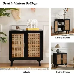 Kirklands Home Wood and Rattan Carpinteria Cabinet Black