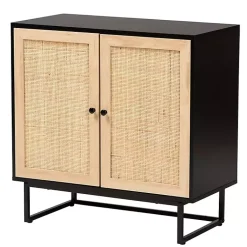 Kirklands Home Wood and Rattan 2-Door Cabinet Black New