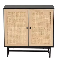 Kirklands Home Wood and Rattan 2-Door Cabinet Black New