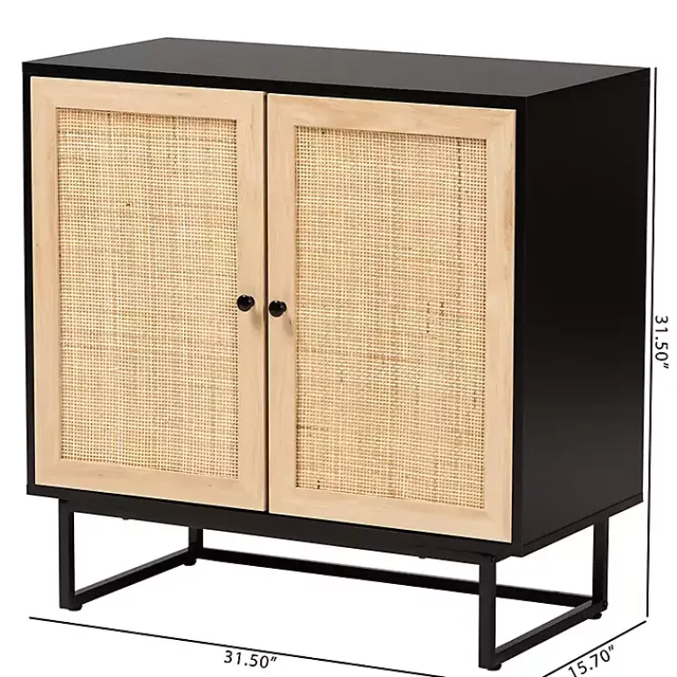 Kirklands Home Wood and Rattan 2-Door Cabinet Black New