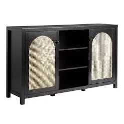 Kirklands Home Wood and Rattan 2-Door Sideboard Black Clearance