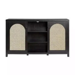 Kirklands Home Wood and Rattan 2-Door Sideboard Black Clearance