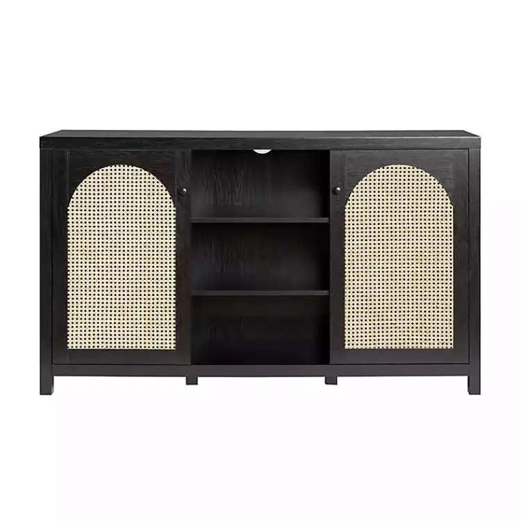 Kirklands Home Wood and Rattan 2-Door Sideboard Black Clearance