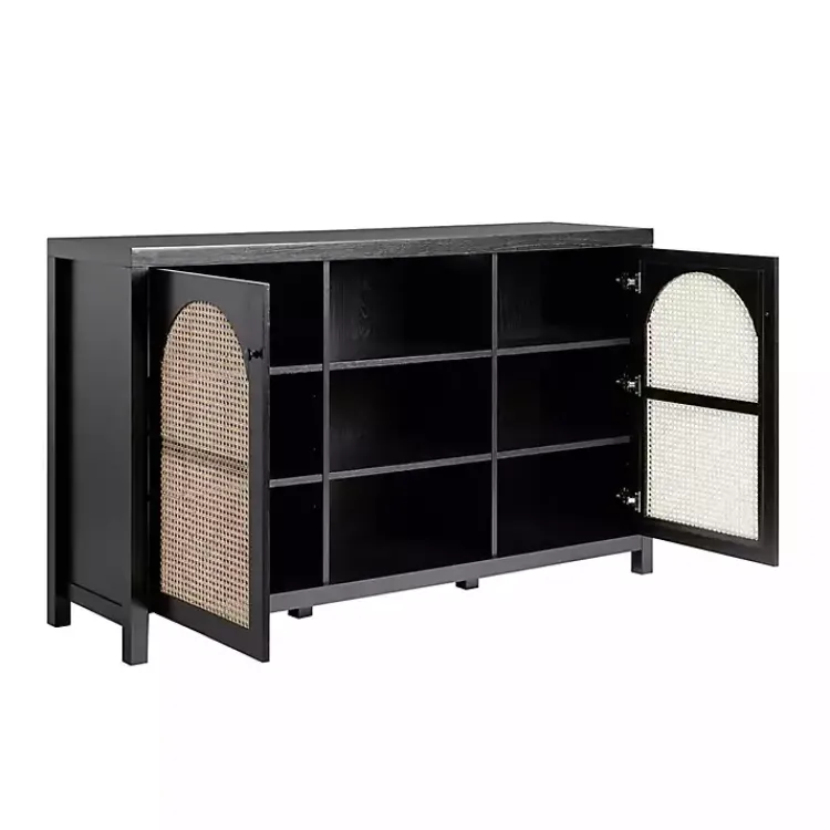 Kirklands Home Wood and Rattan 2-Door Sideboard Black Clearance