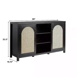 Kirklands Home Wood and Rattan 2-Door Sideboard Black Clearance