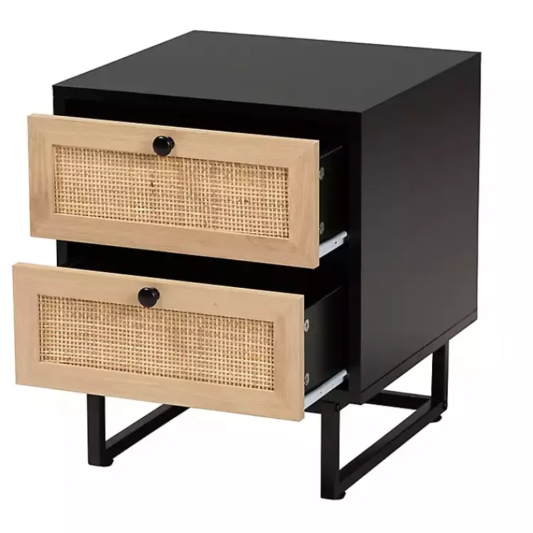 Kirklands Home Wood and Rattan 2-Drawer Nightstand Black