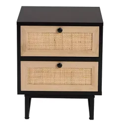 Kirklands Home Wood and Rattan 2-Drawer Nightstand Black