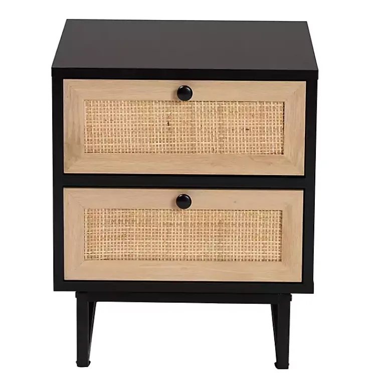 Kirklands Home Wood and Rattan 2-Drawer Nightstand Black