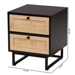 Kirklands Home Wood and Rattan 2-Drawer Nightstand Black
